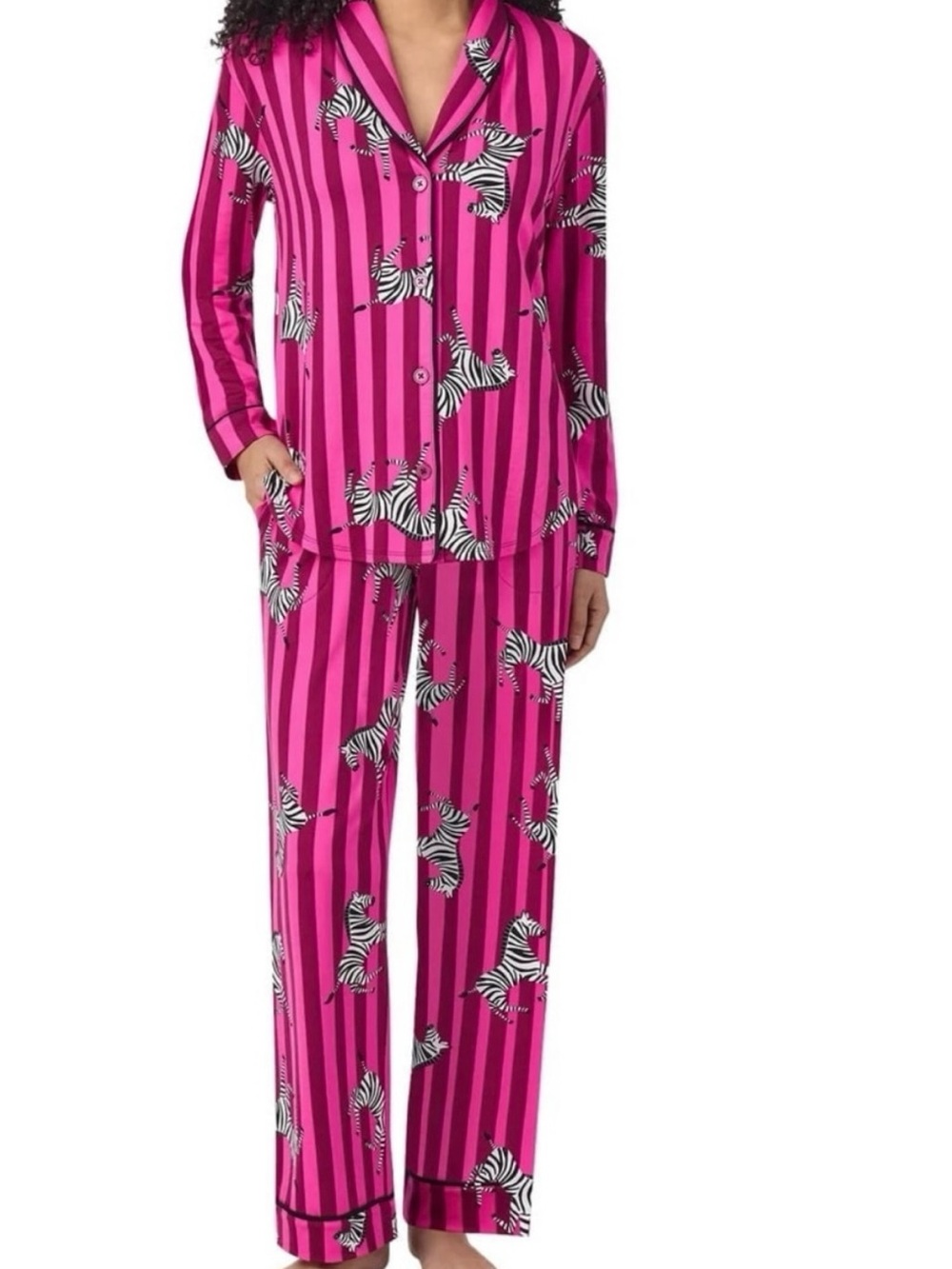Room Service 2 Piece Pajama Set with Vibrant Pink Zebra Design Size Large